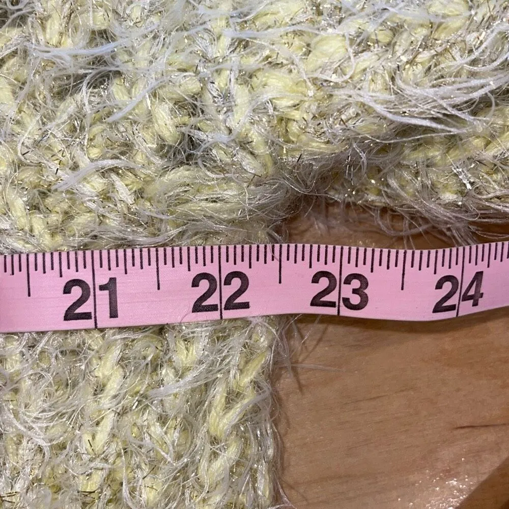 Anthropologie Womens Larkin Shimmer Metallic Fuzzy Eyelash Cardigan Yellow Large - Image 7