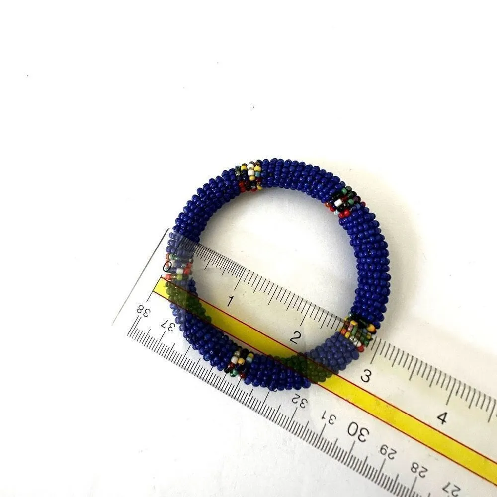 Blue African beaded bangle bracelet - Image 7