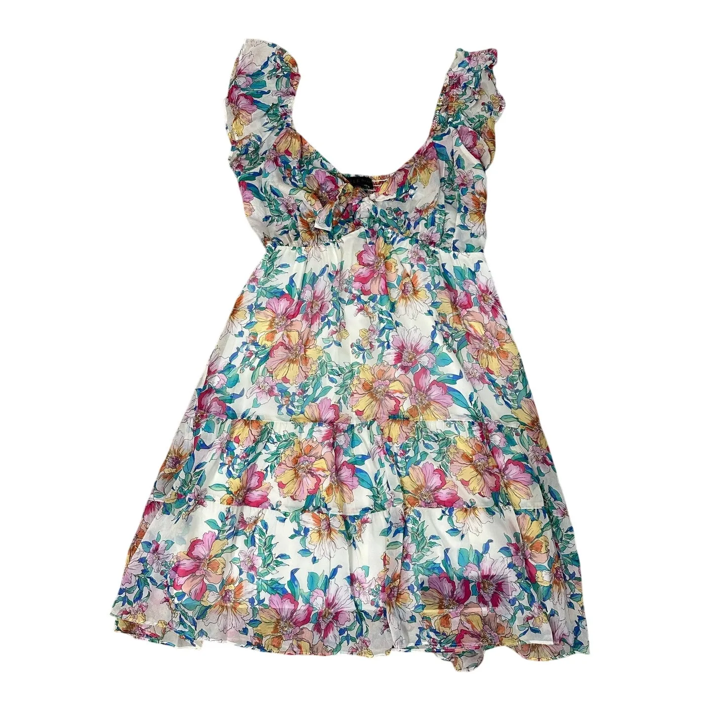 Hale Bob Mini Dress Floral Flutter Sleeve Sweetheart Neck Ruffle New - Image 3
