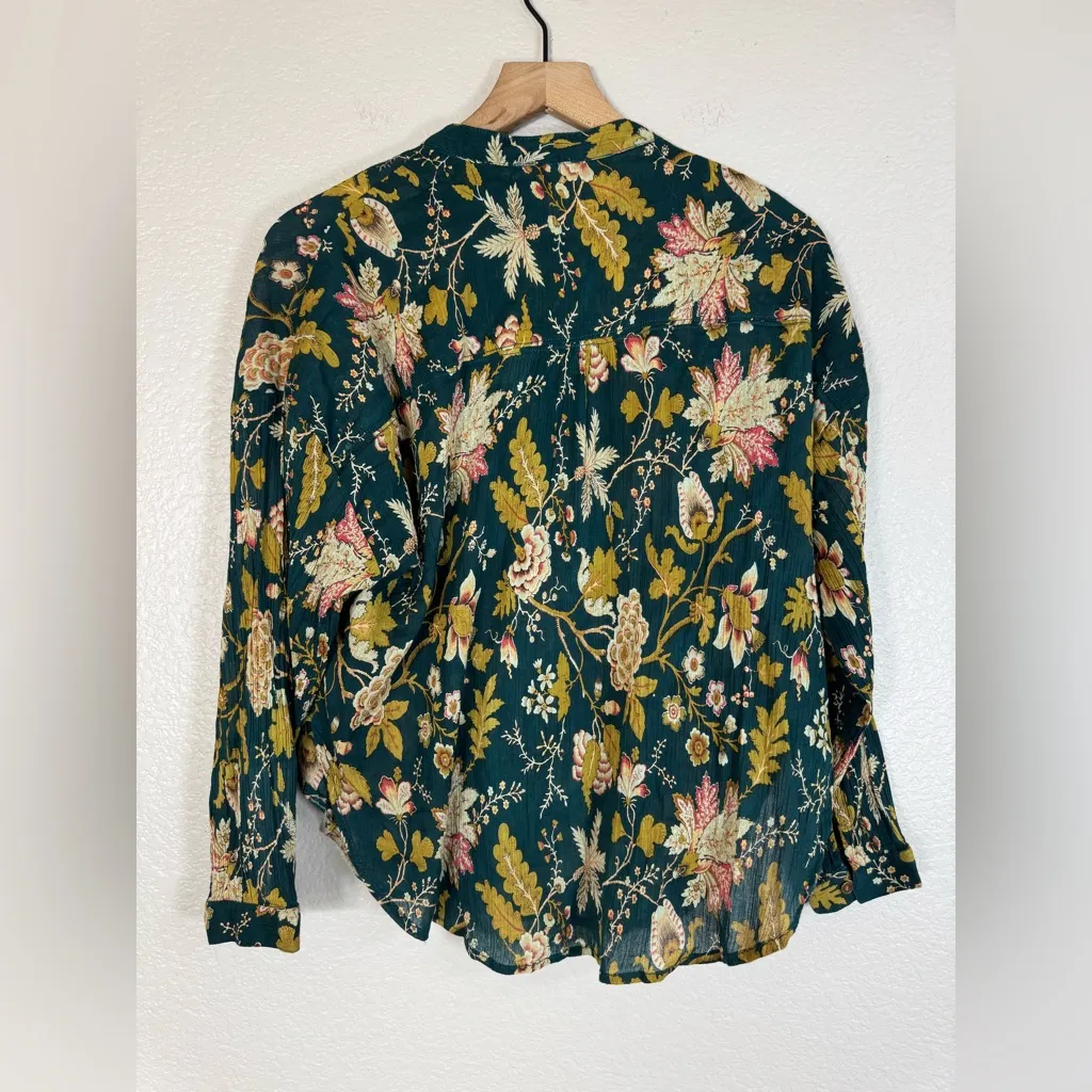 Anthropologie Pilcro The Tavi Tie Neck Floral Button Down Blouse Green Small SP - Image 12