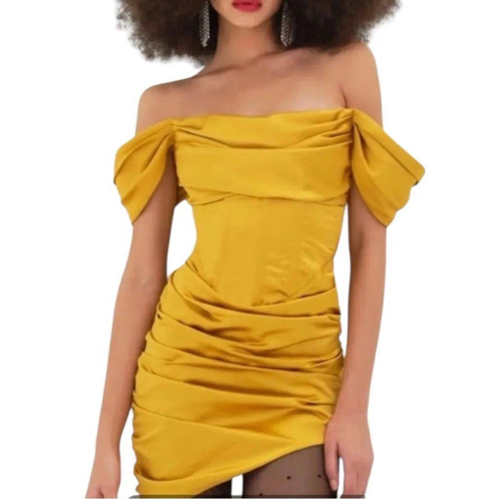 For Love and Lemons Drew Bustier Draped Mini Dress in Golden Yellow Size Med - Image 2