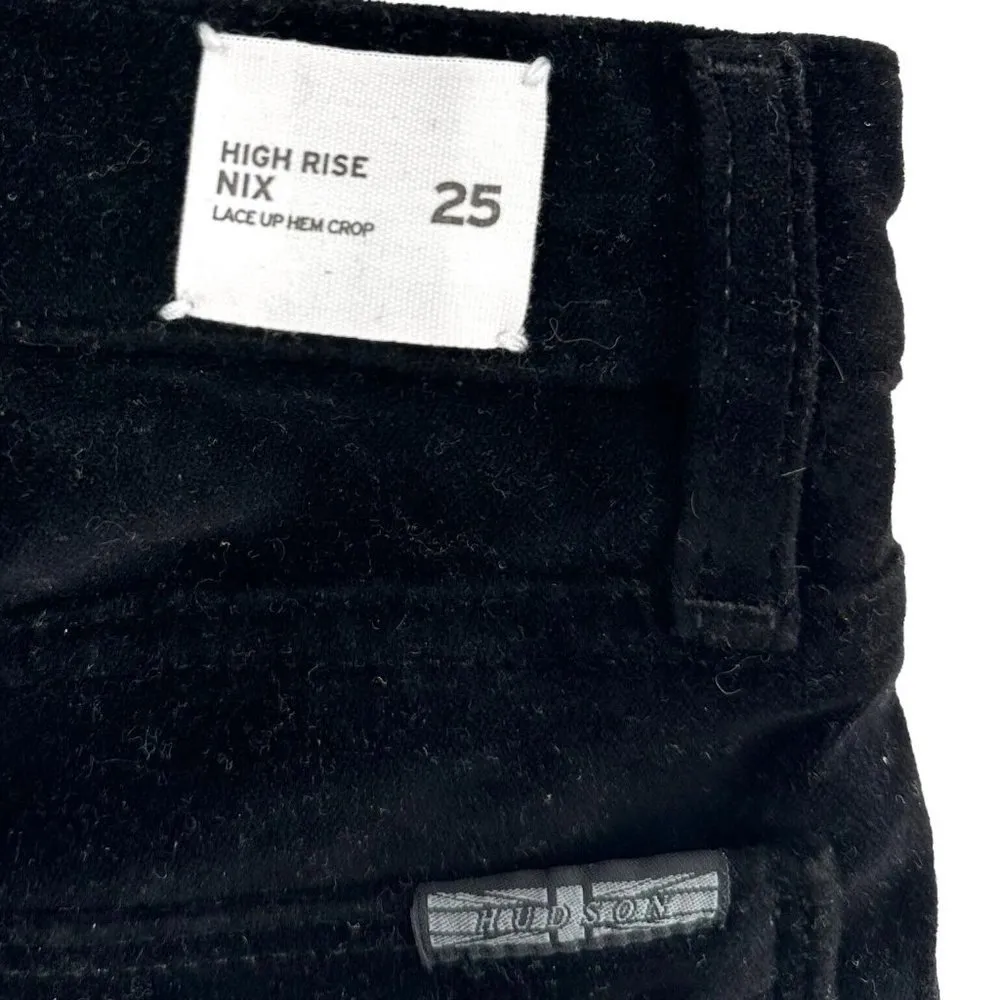NEW Hudson Nix Black Velvet High Rise Lace Up Hem Skinny Ankle Jeans Size 25 - Image 5