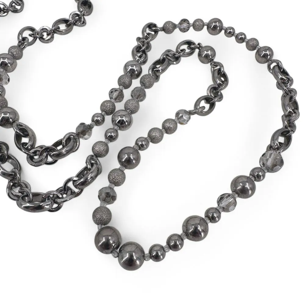Banana Republic Long Necklace Silver Tone Bead and Chain Layering Piece - Image 6