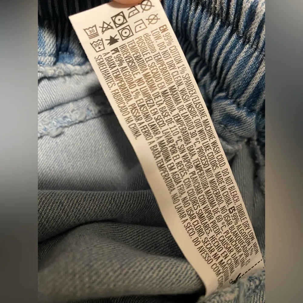 Forever21 F21 Light Blue Faded Distressed Ripped Denim Drawstring Pants Joggers - Image 9