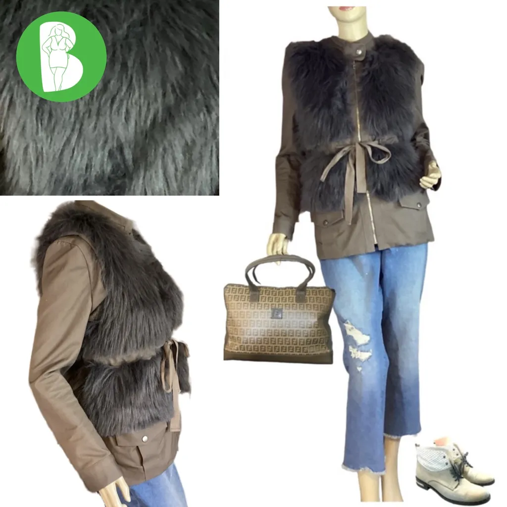 LOEFFLER RANDALL GREY FAUX FUR & GREEN COTTON JACKET (0) - Image 2
