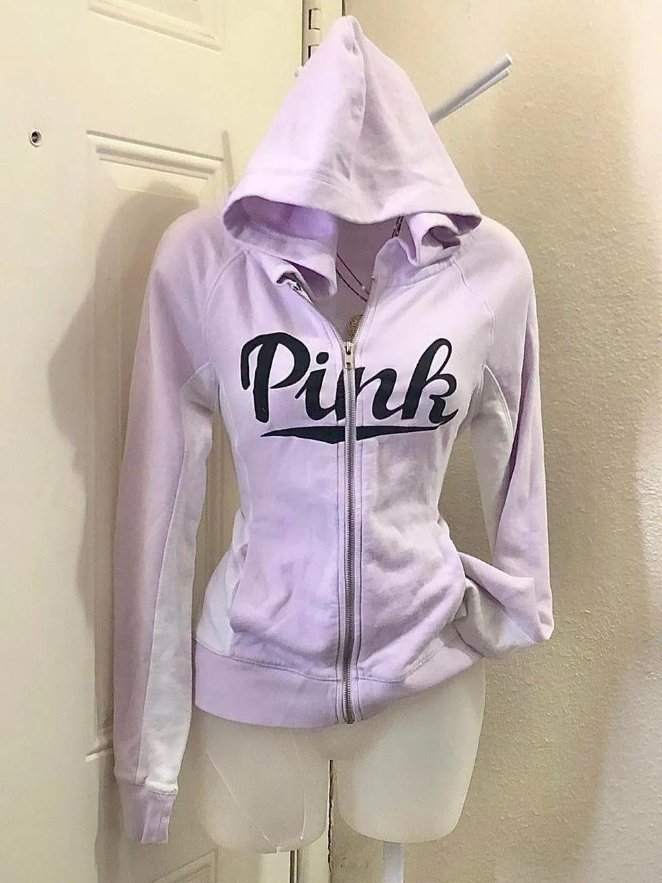 Y2K purple white PINK Victoria's Secret zip up hoodie jacket long sleeve-S Measurement in pics - Image 3