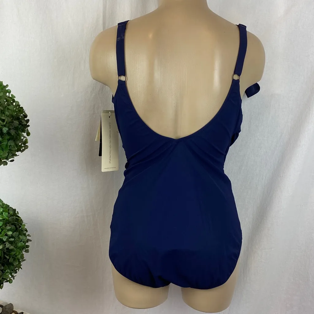Gottex Blue Ruffle Solid 1 Piece Swim Bathing Suit NEW 12 - Image 3
