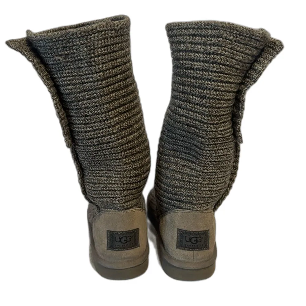 UGG Cardy 5649 Gray Suede Sock Knit Tall Button Slipper Winter Boots Womens sz 6 - Image 7