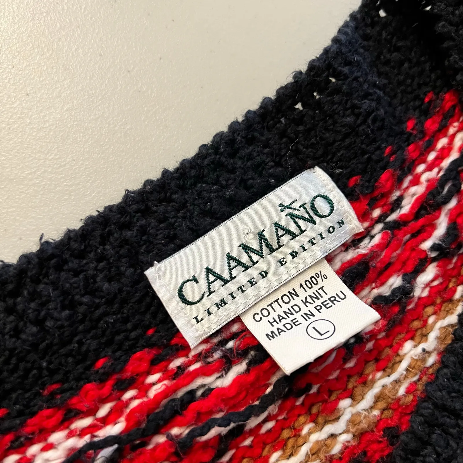 Vintage Caamano Wool Hand Knit in Peru Cardigan Sweater Size Large Blue - Image 7