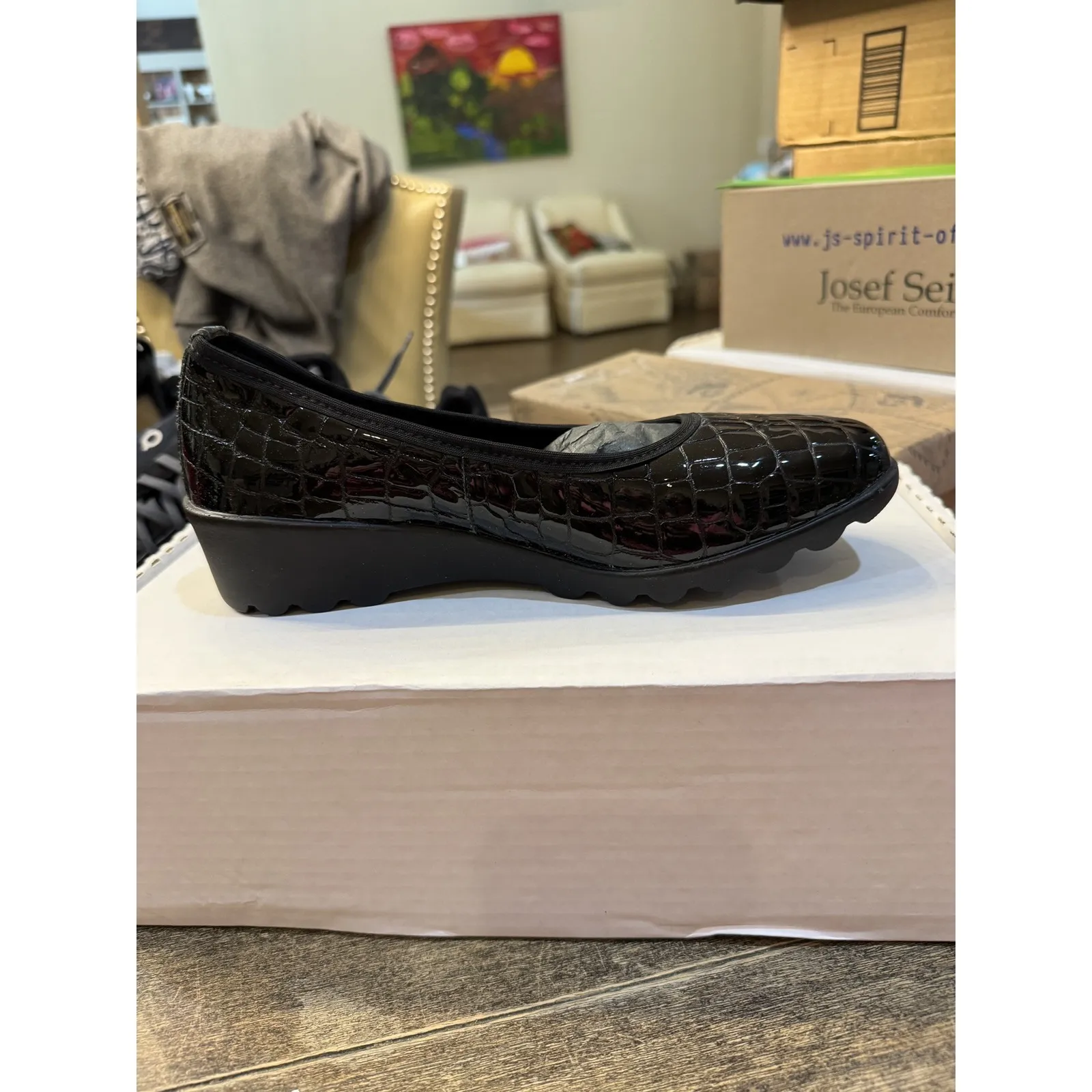Josef Seibel AirPed Plus Patent Croc Print Wedge Comfort‎ Blk Womens sz 6 - Image 3