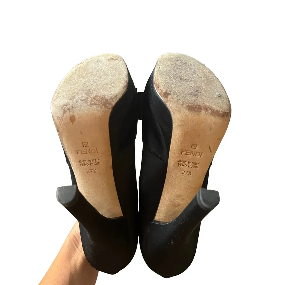 Fendi Black Satin Peep-Toe Deco Platform Pump Heel Size 7 - Image 9