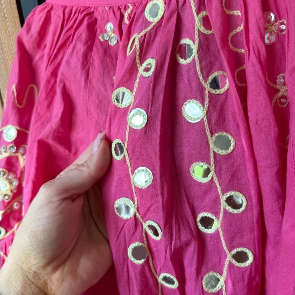 Gybizia Ebba mini dress embroidered mirror ruffles split tiered cerise barbie - Image 7