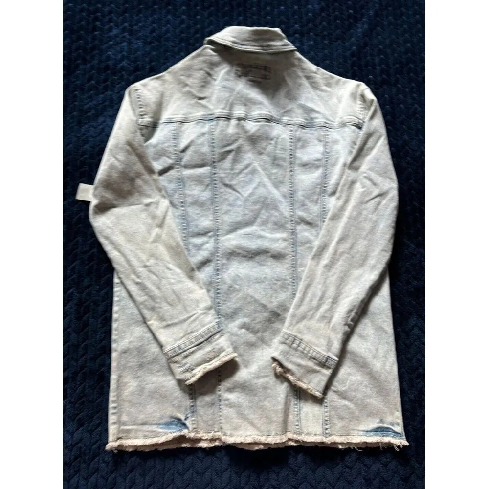 Maurices Women's Denim Jacket Blue Long Sleeve Button Up Collared Pockets Size S - Image 10
