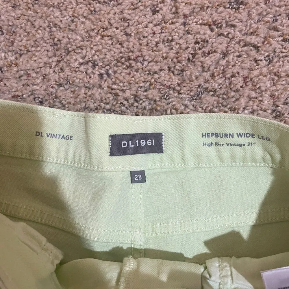 DL1961 Size 28 Hepburn Wide Leg High Rise Vintage Jean Limeade Green Neon 80s - Image 5