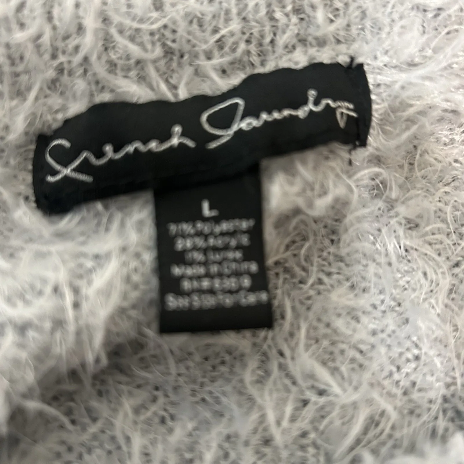 French Laundry Gray & Black Fuzzy Sweater with Polar Bear Design, Size L - Image 5