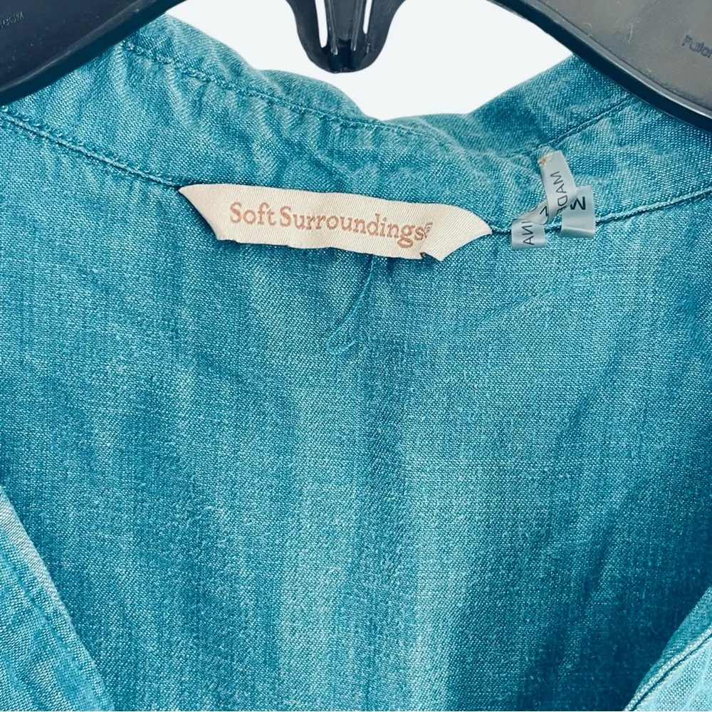 Soft Surroundings Shirt Dress
Size M Turquoise Blue
Chambray Lagenlook Tunic - Image 8