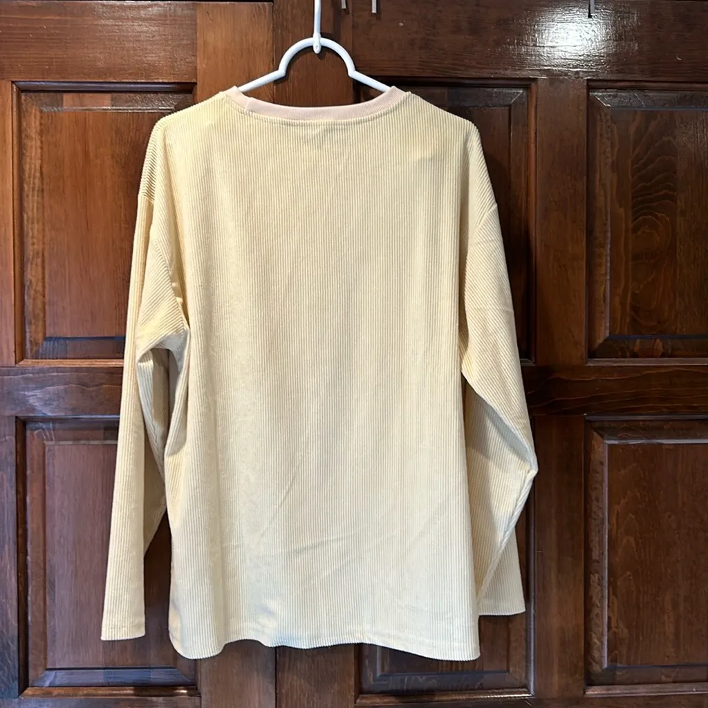 SHEIN EZwear Women Stylish Vertical Yellow Daisy Ribbed Shirt Size Medium - Image 2