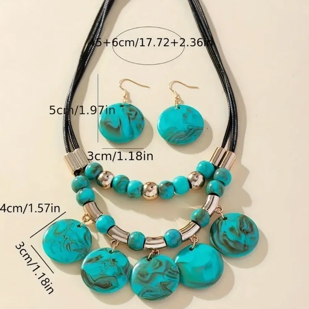 Tribal Necklace & Earrings Set NWT Green - Image 2