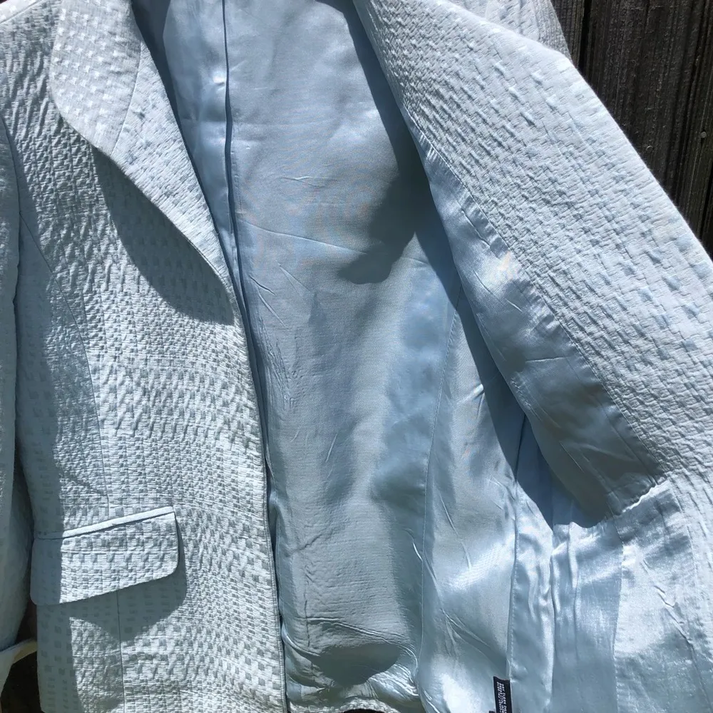 Ellen Tracy Light Blue Textured Tailored Cotton/Silk Blend Blazer 6 - Image 9