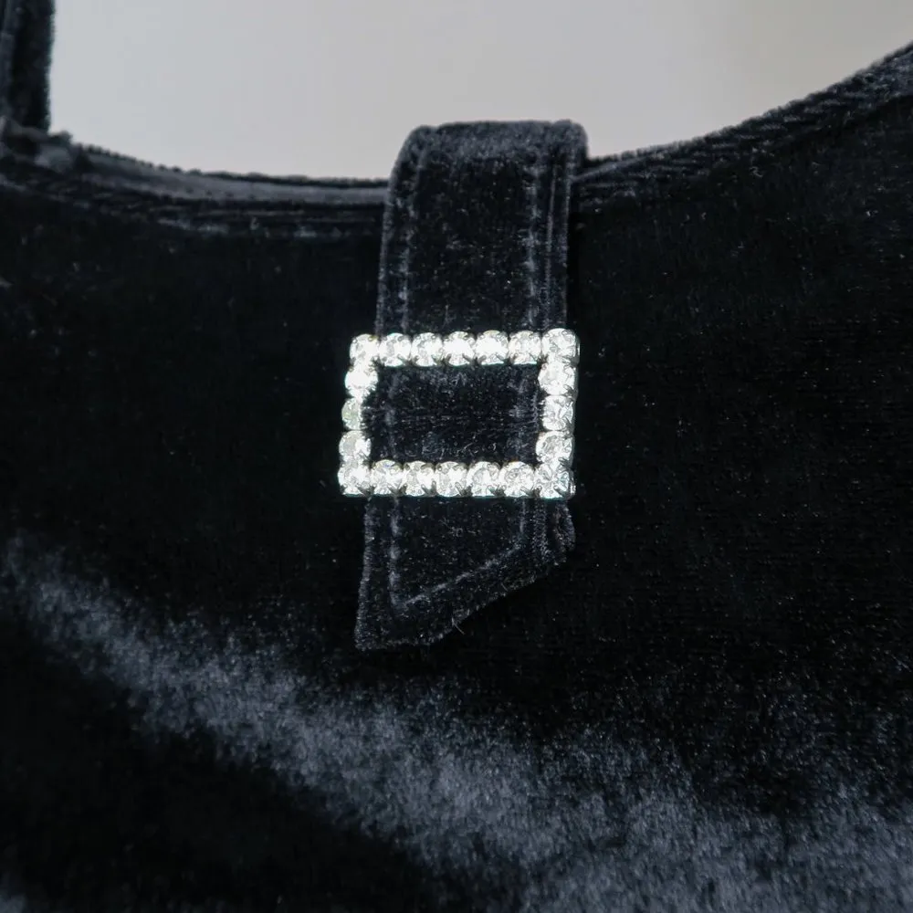 Vintage 90s Black Velvet Rhinestone Mini Bag Purse - Image 4