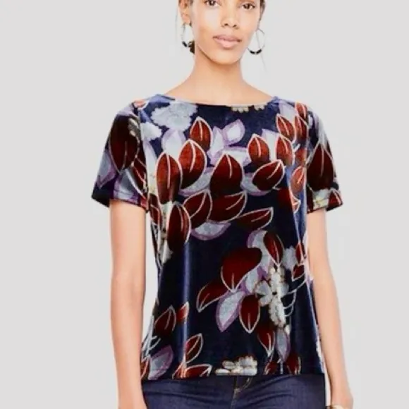 Ann Taylor Botanical Velvet Blouse Moody Floral Print Size Small Fall Photos Top - Image 14