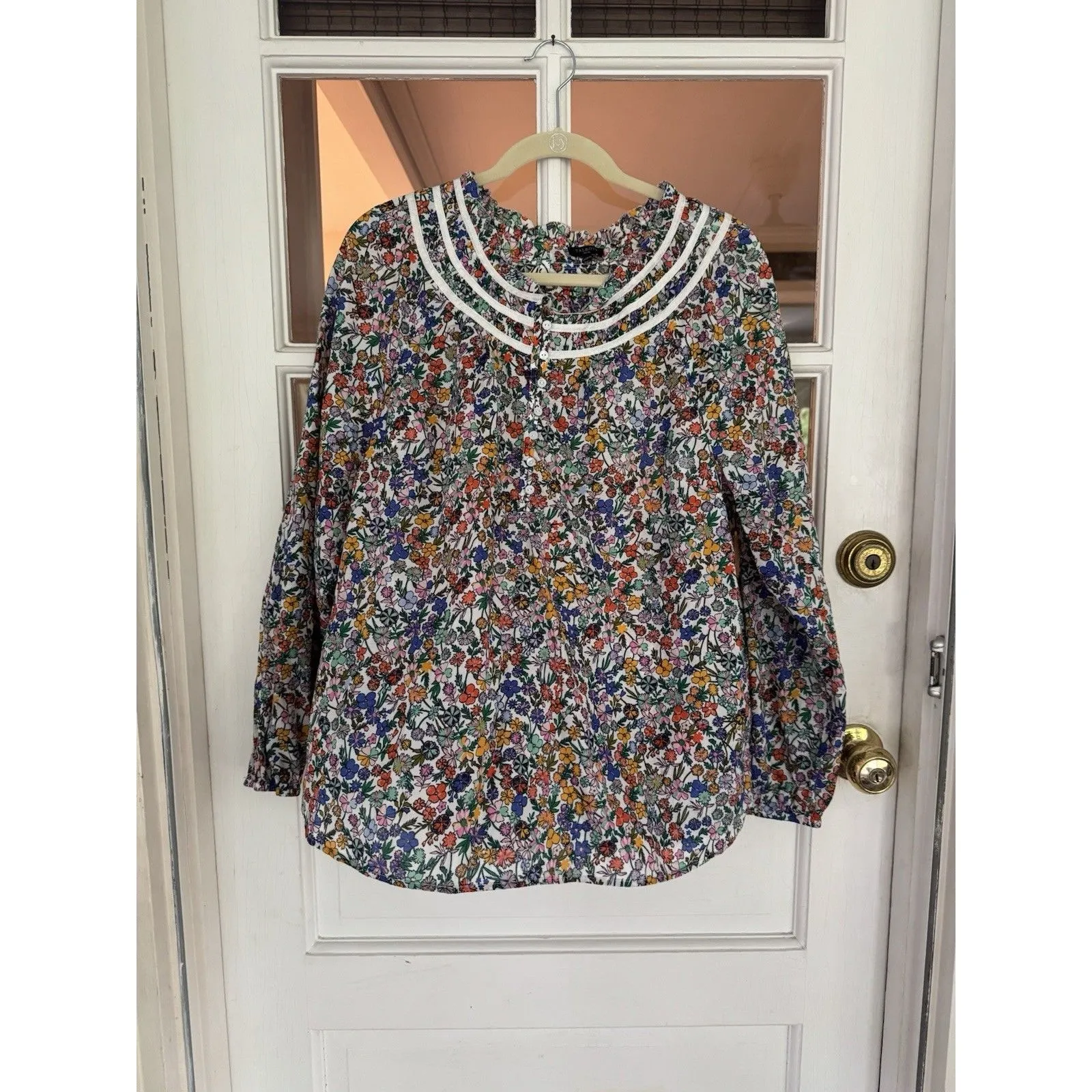 Talbots Blouse Womens XLP Multicolor Floral Cotton Long Sleeves Lightweight Top - Image 6