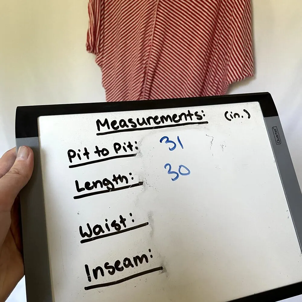 Max Studio red and white striped linen top short sleeved summer shirt women's L - Image 6