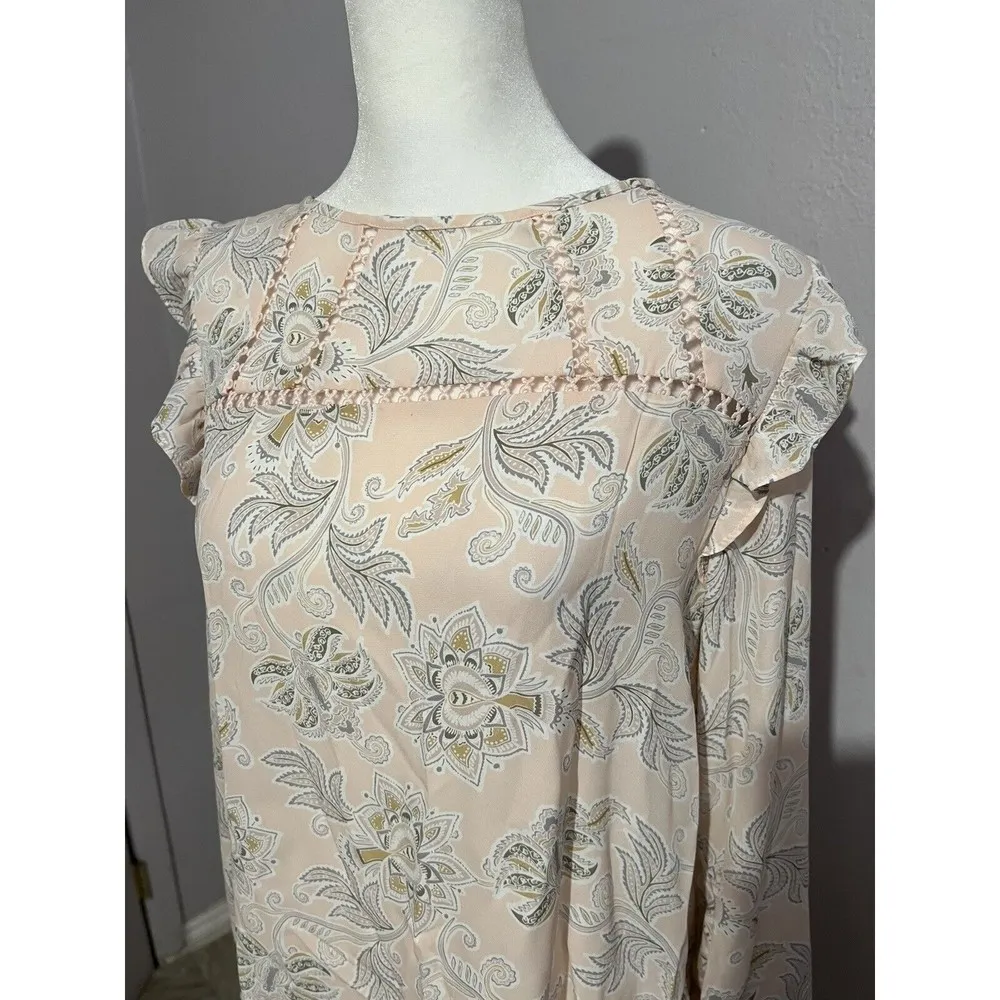 LOFT Pink Paisley Print Crew Neck Puff Long Sleeve Tunic Top Size XS - Image 2