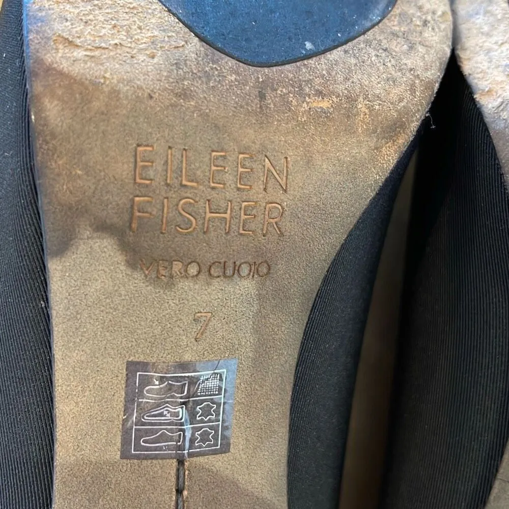 Eileen Fisher Vero Cuoio‎ Slip On Cut Out Knit Stretchy Heels Pumps Size 7 Black - Image 9