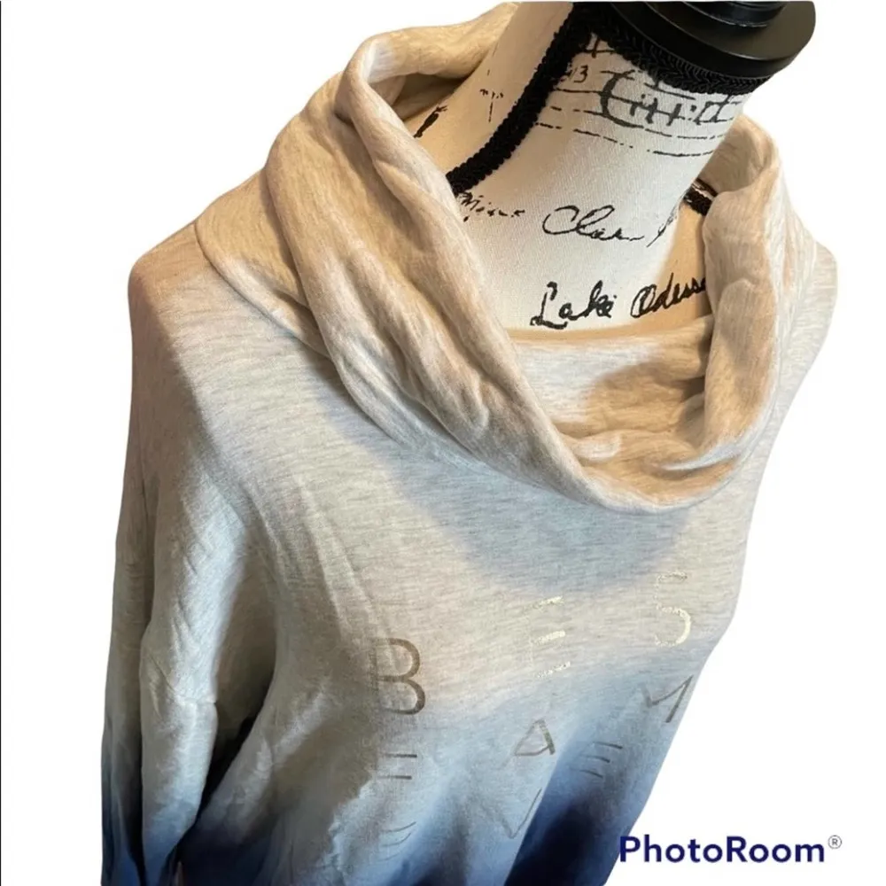 Good Human Cowl Neck Turtleneck Shirt Ombré Blue Medium Best Fam Ever - Image 2