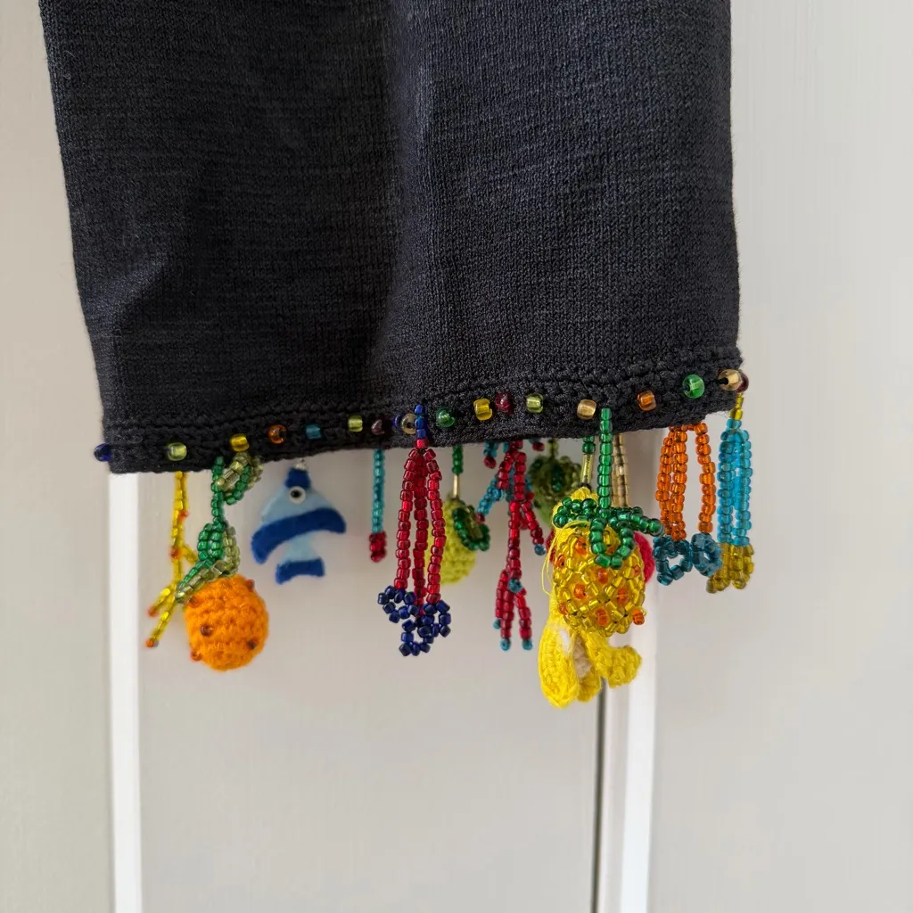 Vintage Michael Simon Black Short Sleeved Sweater Sets Beaded Fringe Fruit Sz M Size M - Image 6