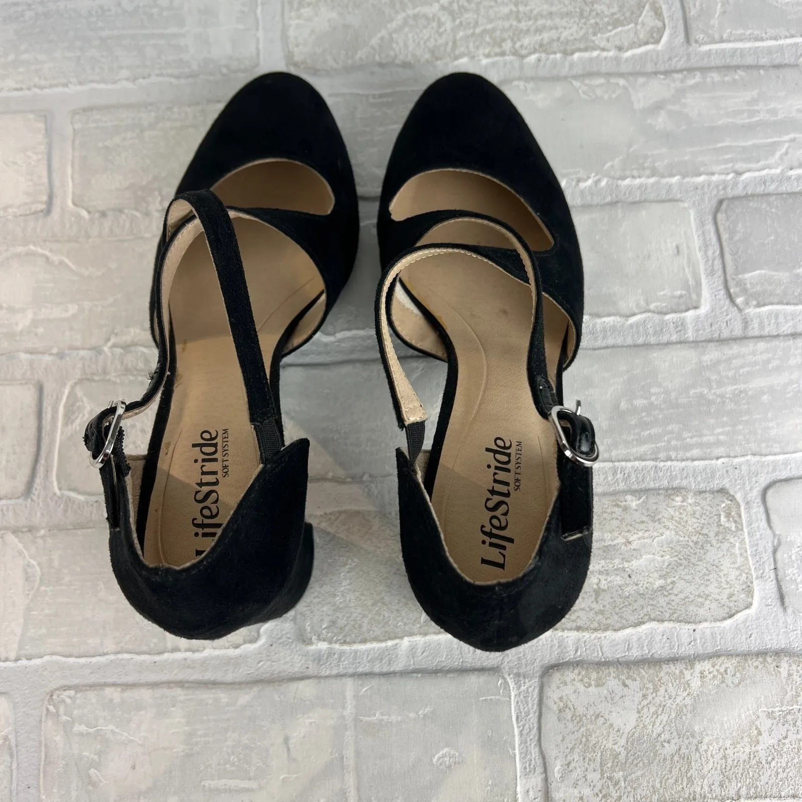 LifeStride‎ Heels Pumps Womens 8.5 Tracy Black Suede Strappy Block Heel Classy - Image 4
