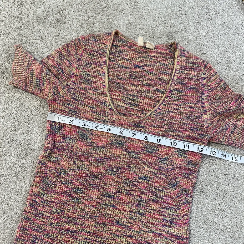 Anthropologie Moth Women’s Spacedye Ribbed Knit Shortsleeve Top Multicolor M Orange Size M - Image 9