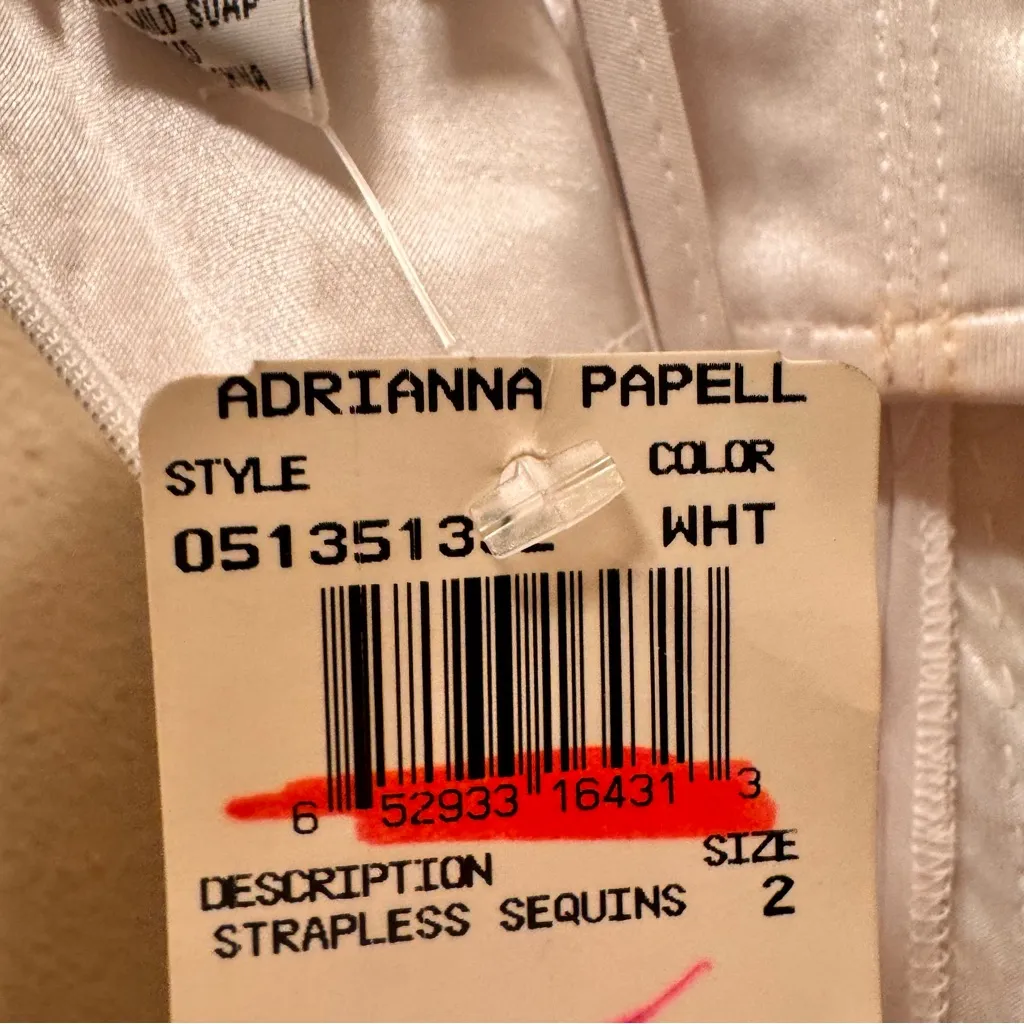 *NWT* Adrianna Pappel Cream/Iridescent Sequin Strapless Dress Sz 2 - Image 8