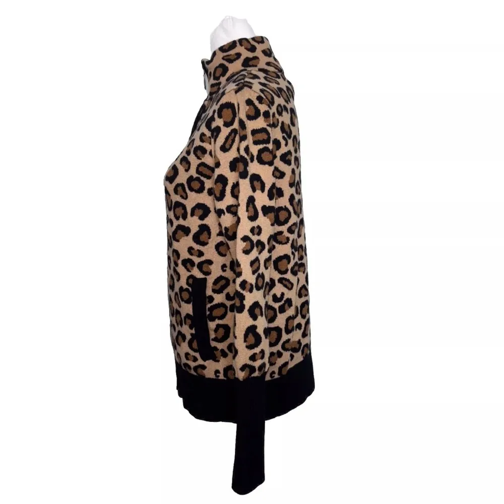Rachel Zoe Cheetah Full Zip Sweater Cardigan Animal Print Fall Cozy Pockets SZ S - Image 2