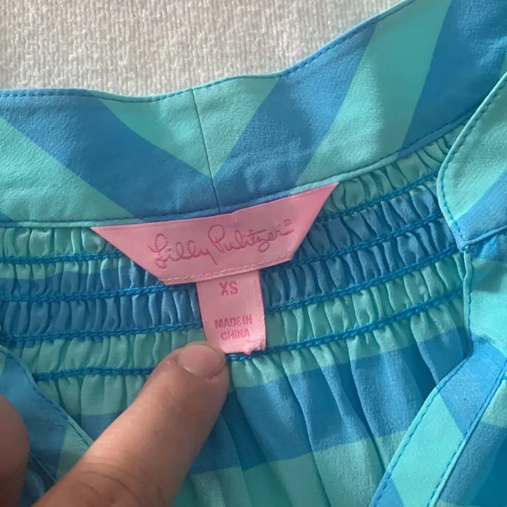 Lilly Pulitzer womens xs silk elsa top stripe blue coastal prep cute - Image 4