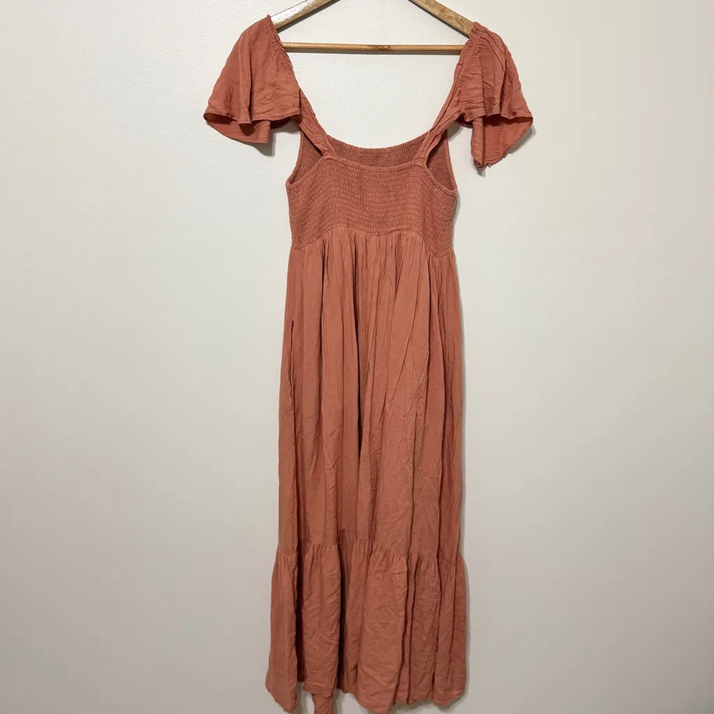 Carly Jean Smocked Maxi Dress Size Small Tiered Coral Ruffle Beach Summer - Image 5