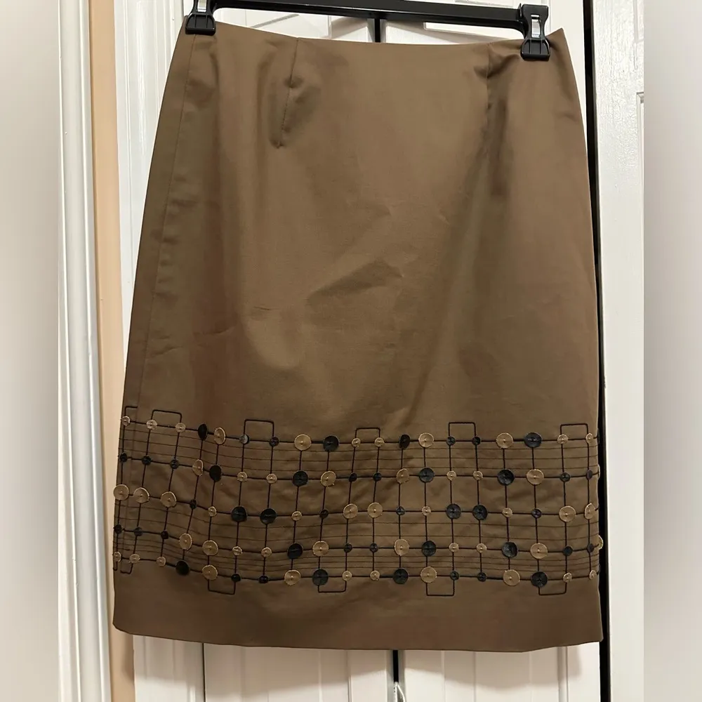 Worth Skirt Women 8 Brown Pencil Straight Skirt Geometric Accents Office Preppy - Image 5