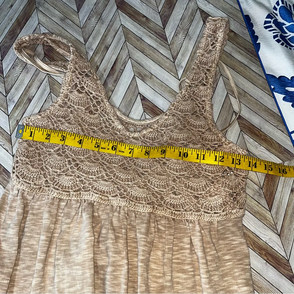 AERIE Crochet Maxi Dress Sleeveless Koko‎ Brown Boho Cottagecore Flowy Long XS - Image 9