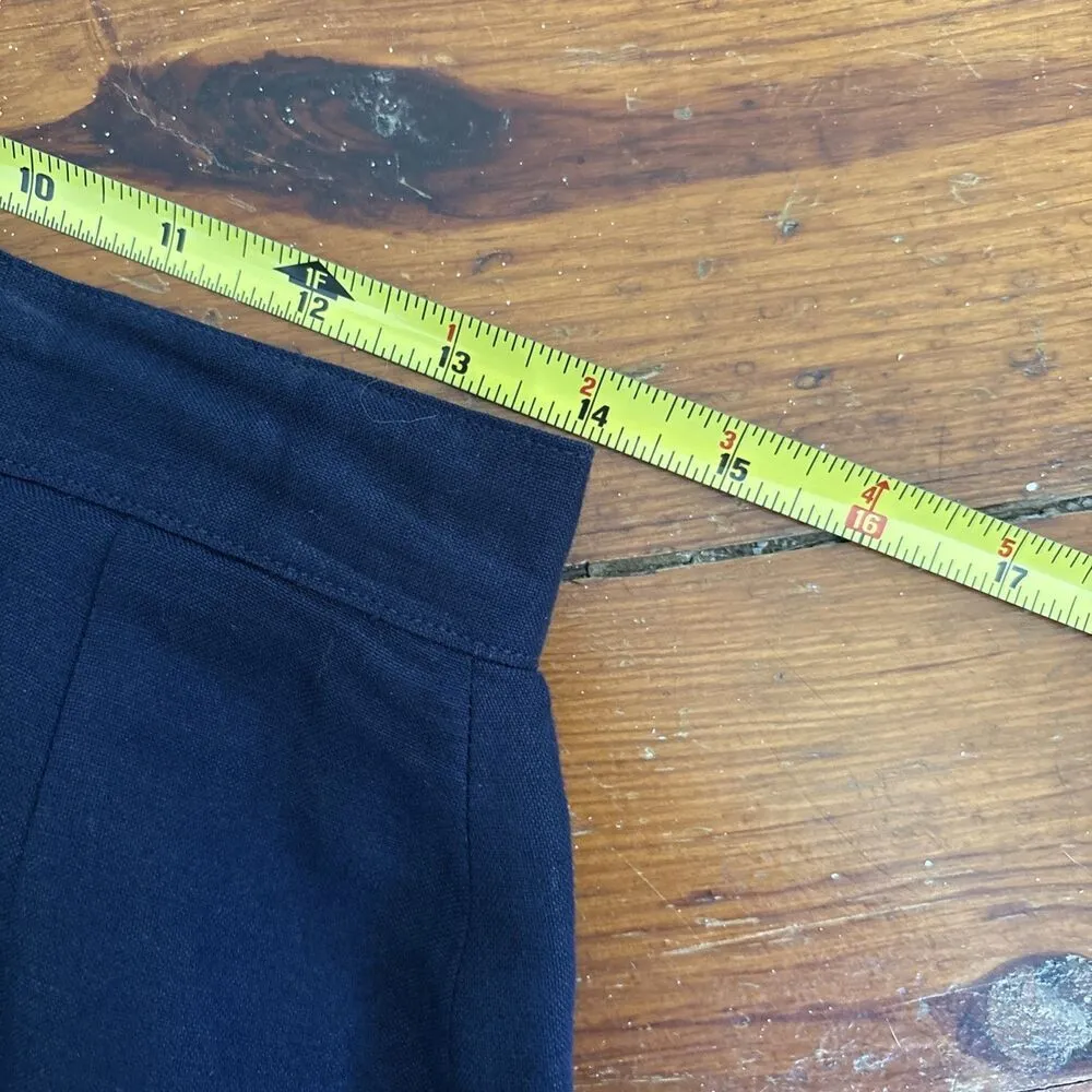 Vintage Lands' End Linen Blend Navy Blue Midi Pencil Skirt Women's Size 10 - Image 4