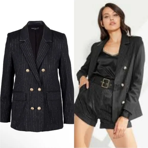 NWT Generation Love Cassidy Double Breasted Pinstripe Blazer XS Black - Image 2