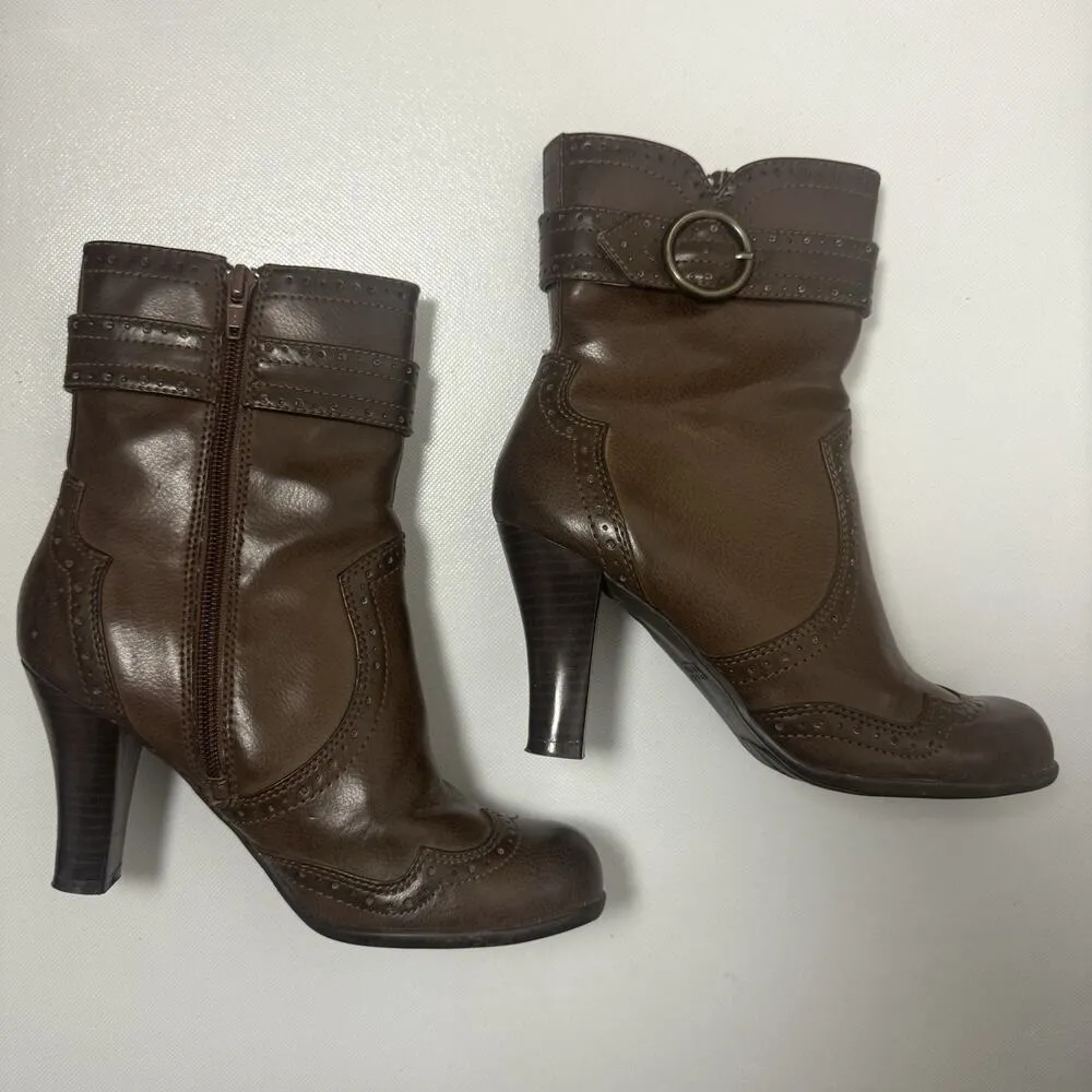 Y2K 90s Brown Chunky Heels School Girl Boots ELSA Western Wingtip Valley Girl 7M - Image 4