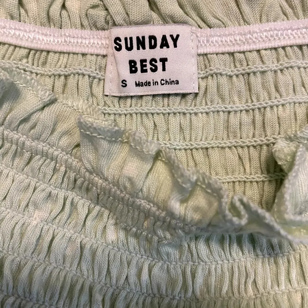 Aritzia Sunday Best Mary Tank Smocked tank top Tender Green Square Neck Small - Image 3