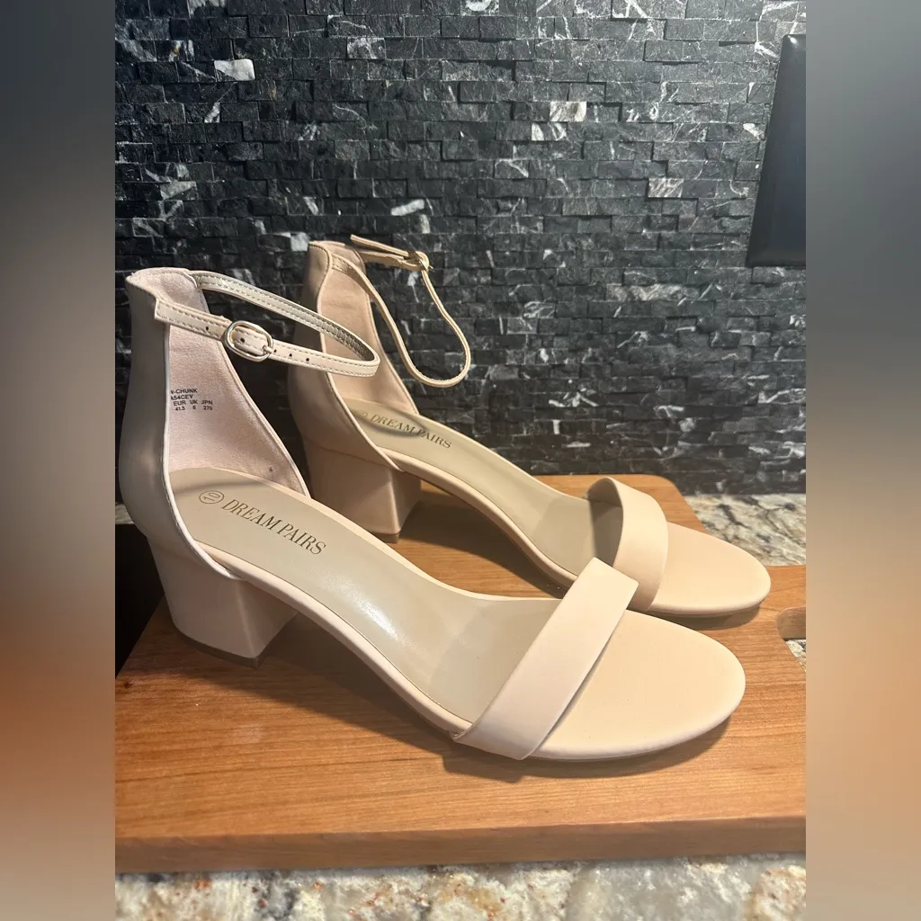 Dream Pairs Size 10 Nude Open Tor Pump Ankle Strap Chunky Heel Sandal - Image 2