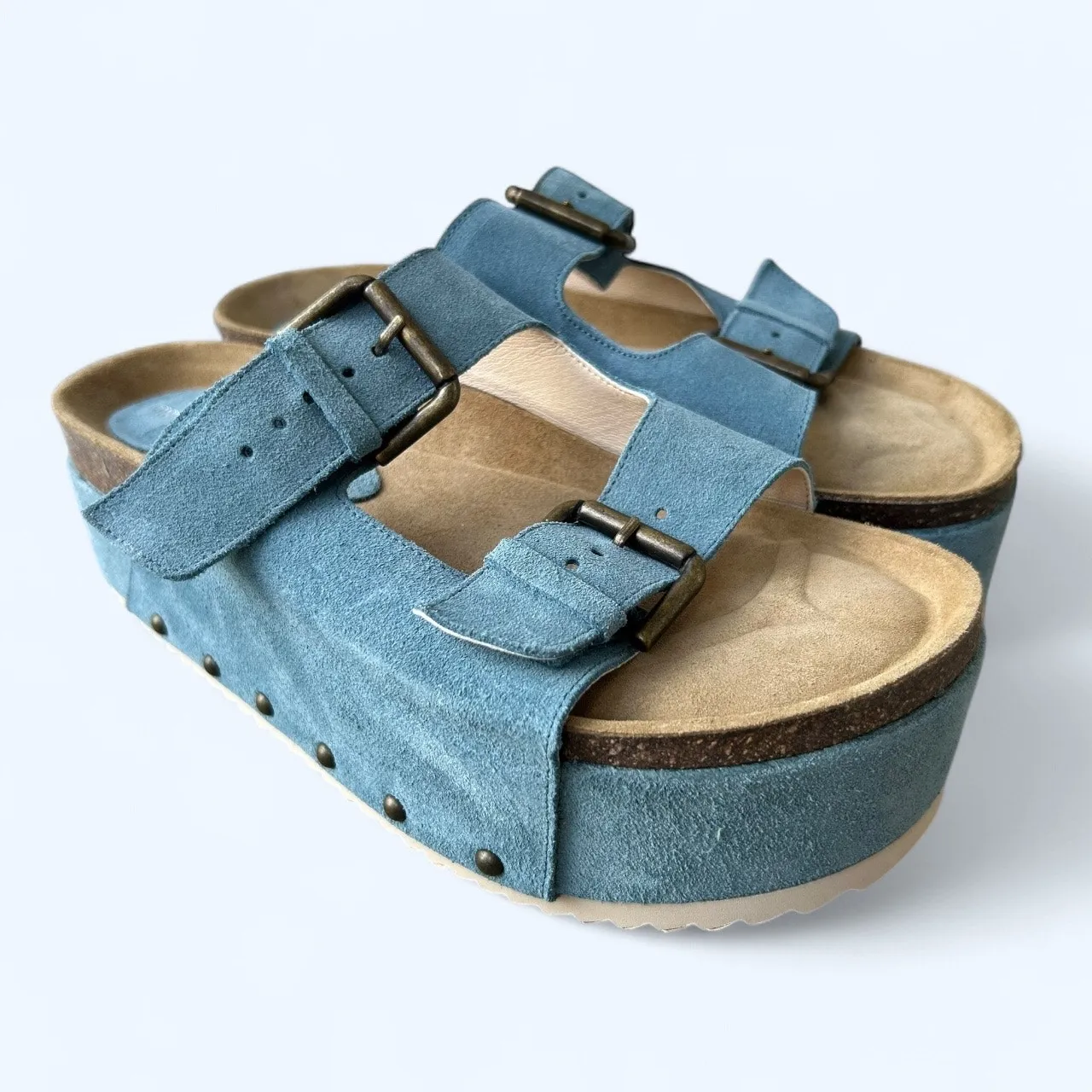Intentionally Blank Free People Rule Breaker Flatform Sandals Blue Suede sz 41 - Image 2