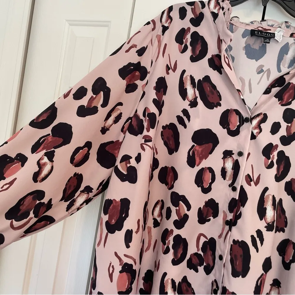 Eloquii Frankie Button Down Blouse Top Sz 28 Panthera Leopard Ruffle - Image 7