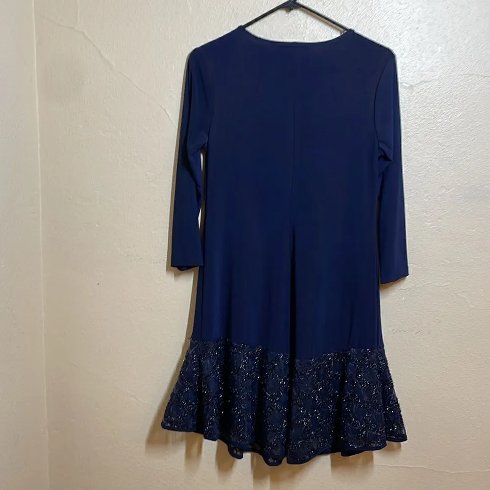 Tiana B Navy Lace/Sequin Flounce Hem Stretch Jersey Drop Waist A - Image 2