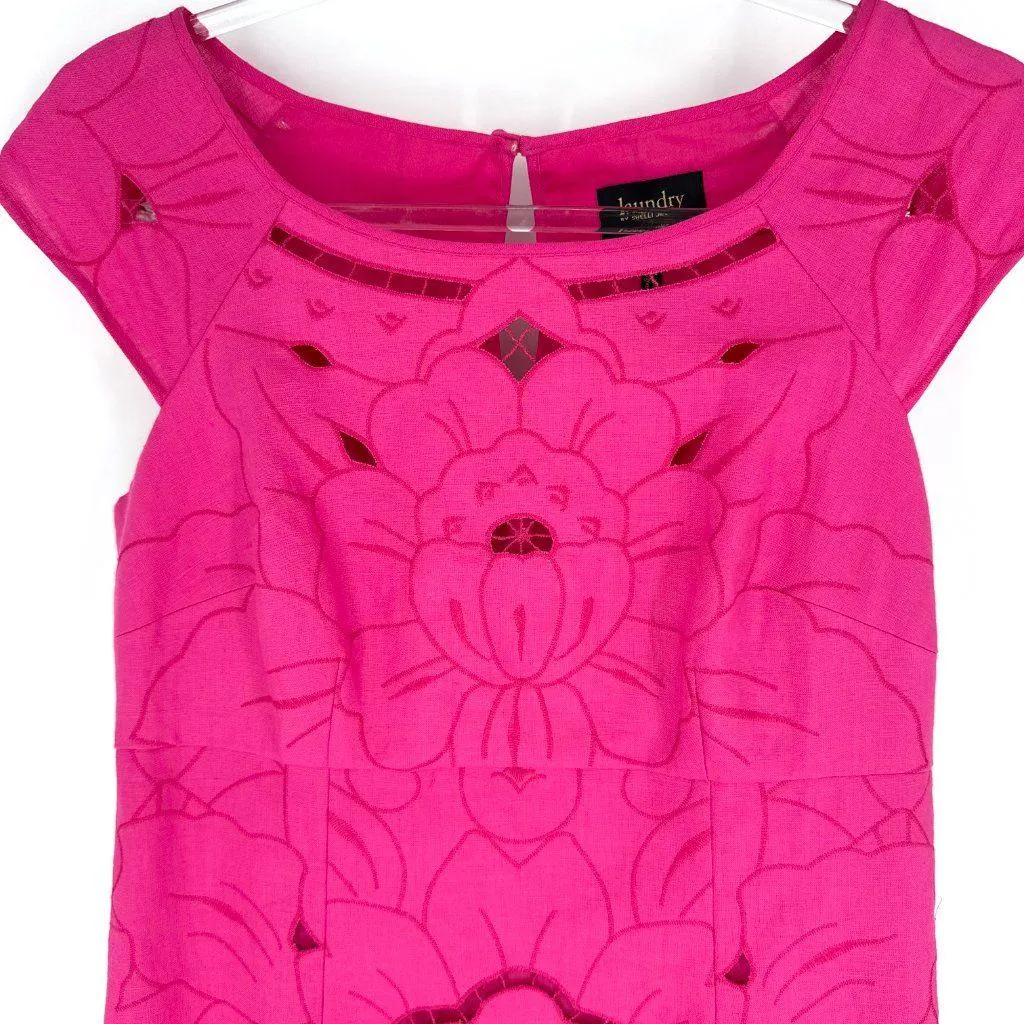 Laundry by Shelli Segal Cap Sleeve Sheath Dress with Cut out Overlay Pink Size 4 - Image 2
