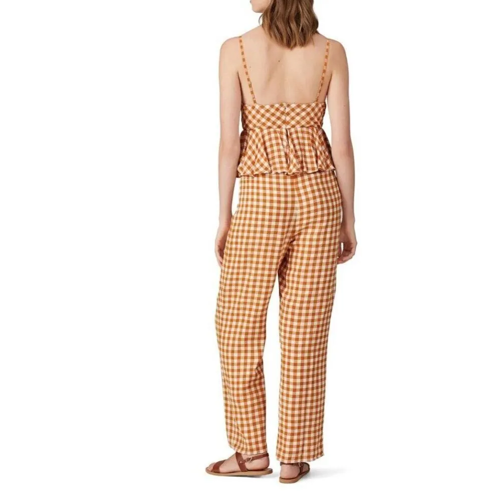 Saylor Jumpsuit Women Medium Orange White Bohemian Wide Leg Western Gingham RTR - Image 16