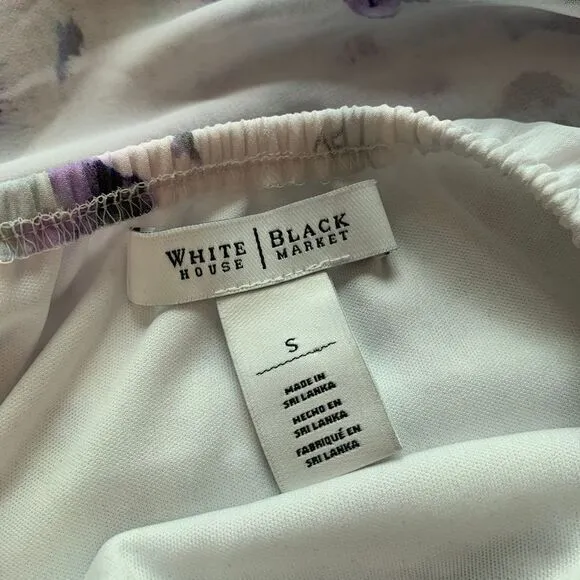 White House Black Market Floral Dress Small White Purple Off-Shoulder Floral‎ - Image 5